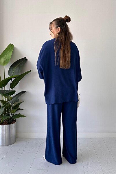 MaziButik Seersucker Double Suit Navy Blue