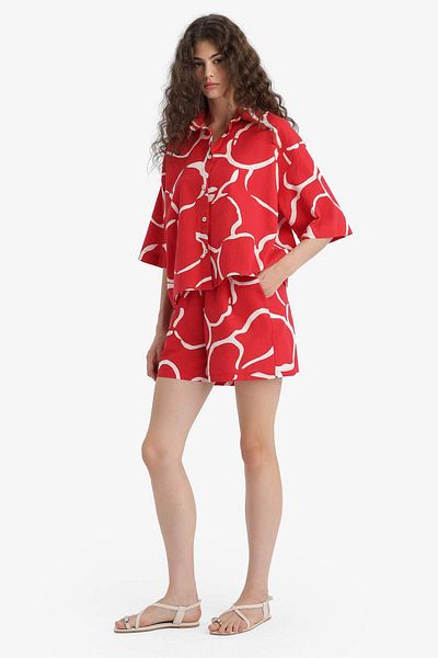 DeFacto Regular Waist Patterned Short Leg Cotton Shorts F6155Ax25Hs