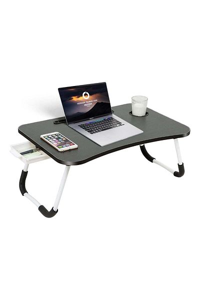 huitich Wood Laptop Desk with Drawer, Cup Holder, and Tablet Stand