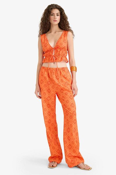 DeFacto Straight Fit Patterned Three Pockets Regular Waist Standard Length Cotton Pants F5800Ax25Hs