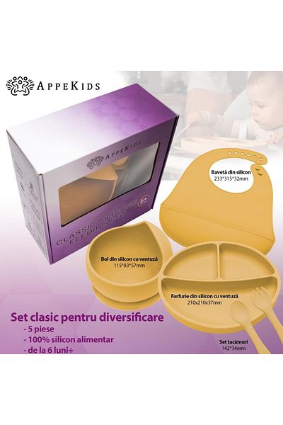 APPEKIDS Set Diversificare AppeKids Classic Honey, 100% Silicon, 6 luni+