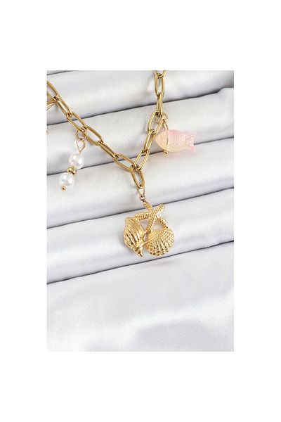 Skygo 316L Steel Gold Color Sea Star & Seashell Concept Women Necklace - Tj-Bko10294