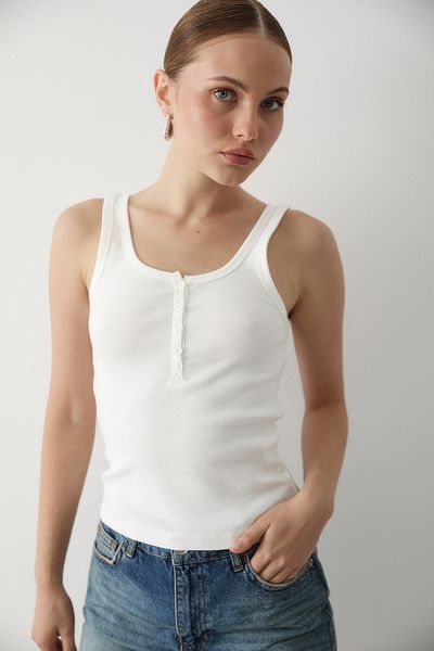 Laluvia Light Ecru Front Buttoned Undershirt - 251001
