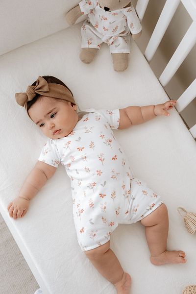 Tuğba Kuğu Short Sleeve Shorts Summer Jumpsuit - Pureline Series - Warm Flowers