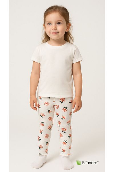 Kyex Pure Dots Girls Summer Floral Print White Leggings