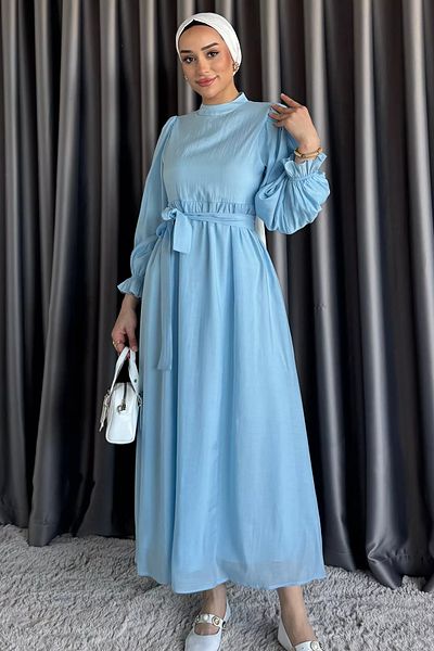 julude Rochie Hijab cu talie pliată elastică albastră la gleznă