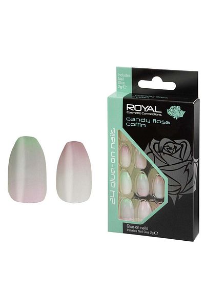 Royal Set de 24 de vârfuri de unghii ROYAL Glue-On, coș de vată de zahăr, lipici inclus 3 g