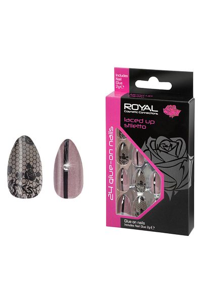 Royal Set de 24 de vârfuri de unghii ROYAL cu lipici, stiletto cu șireturi, lipici inclus