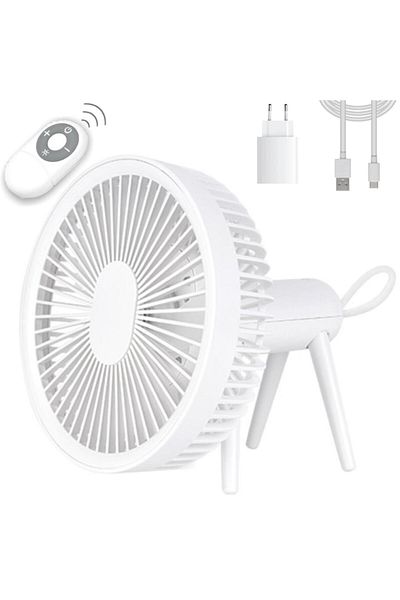 İdeas4comfort Portable Fan with Remote Control and LED Lamp, USB Rechargeable, 4 Speeds, 4000mAh Battery, 8W Power