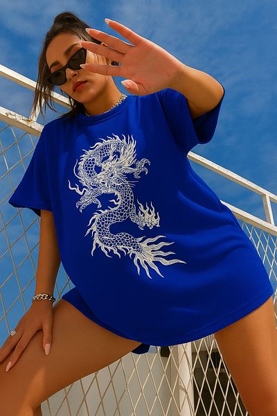 BENROMA 1 προϊόν δώρο για αγορές 6 και άνω Dragon Printed Oversize T-shirt