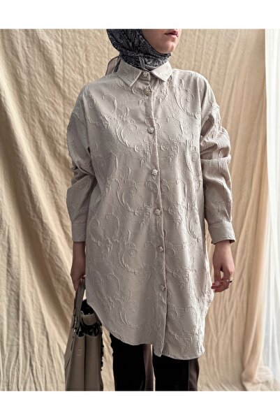 Mina Terzi&Butik Embossed Jacquard Gold Button Shirt