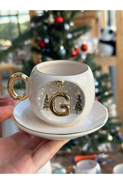 BSK Ceramics Handmade Lettered Ceramic Coffee Cup Christmas Snowman Pine Tree Mug Gift g