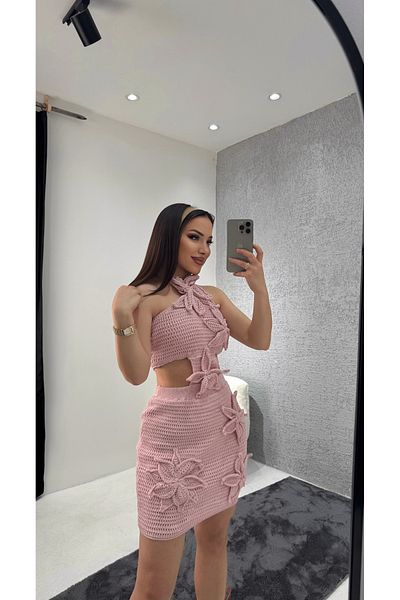 Neva Wear Women's Pink Lined Starfish Patterned Knitted Dress