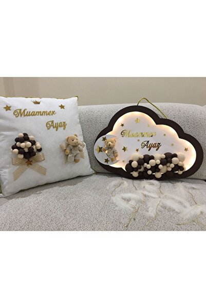 TWİN COLLECTION Kahverengi Bulut Ledli Kapı Süsü Yastık Set