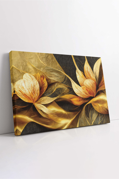 KOSS Dijital Tablou pe pânză cu frunze de aur, pictură decorativă cu flori, p...