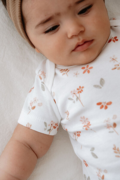 Tuğba Kuğu Short Sleeve Shorts Summer Jumpsuit - Pureline Series - Warm Flowers