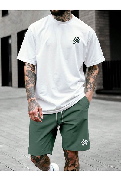 PENTHİLUS Men's Casual Short Sleeve T-Shirt and Shorts Printed Round Neck Clothing Sets