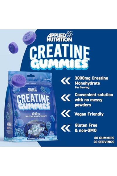applied nutrition Creatine Gummies - 3000mg Creatine Monohydrate per Serving - 80 Chewable Vegan Gum