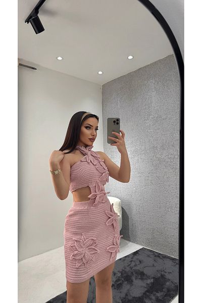 Neva Wear Women's Pink Lined Starfish Patterned Knitted Dress