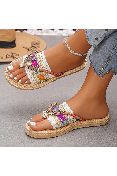 ELİŞİ MODA Bohemian Style Women's Flip Flops, Lightweight Comfortable Sole Slippers, Very Stylish Daily Use Slippers