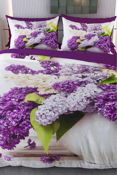 Çeyiz Diyarı Set de lenjerie de pat dublu cu imprimeu digital 3D din micro satin Wild Flowers