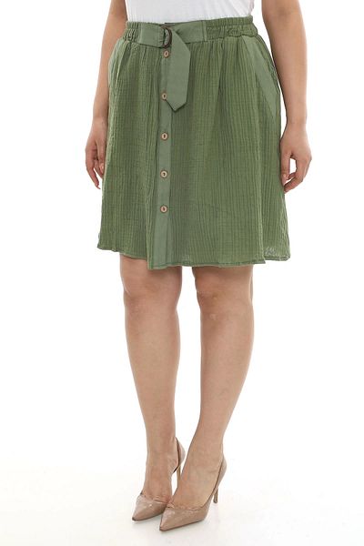 Lady Majestic Plus Size Women's Lined Muslin Fabric Buttoned Pocket Skirt