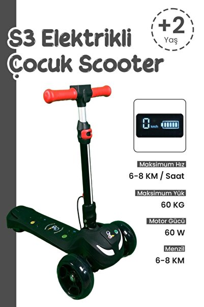 Genel Markalar Led Işıklı Hoparlörlü 3 Tekerlekli Yükseklik Ayarlı Elektrikli Scooter - 60W