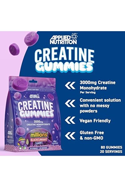 applied nutrition Creatine Gummies - 3000mg Creatine Monohydrate per Serving - 80 Chewable Vegan Gum