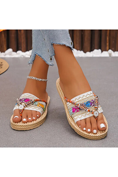 ELİŞİ MODA Bohemian Style Women's Flip Flops, Lightweight Comfortable Sole Slippers, Very Stylish Daily Use Slippers