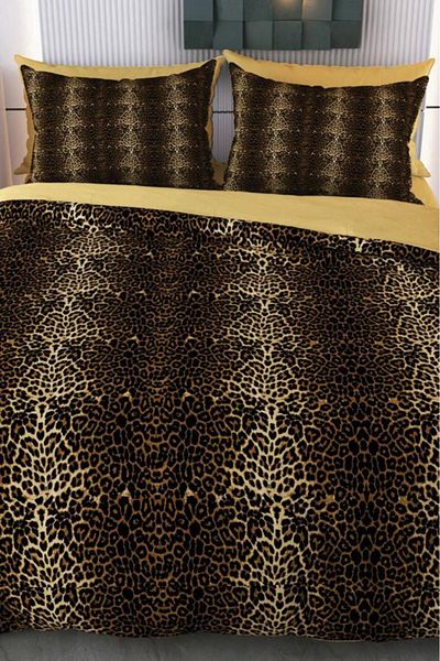 Çeyiz Diyarı Set de lenjerie de pat dublu cu imprimare digitală 3D din micro satin leopard
