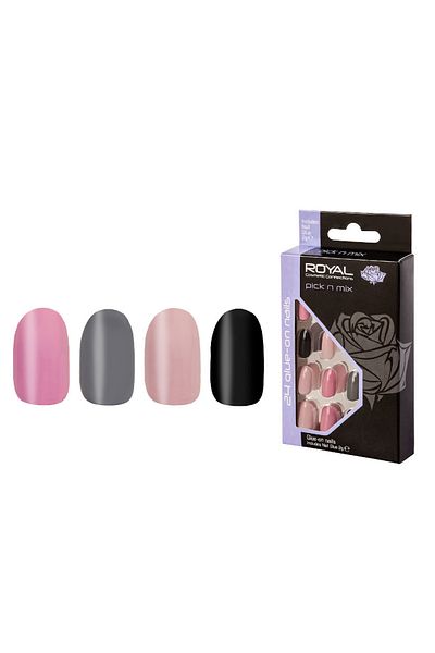 Royal Set de 24 de vârfuri de unghii ROYAL Glue-On, Pick n Mix, lipici inclus 2 g