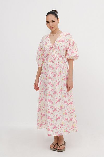 Addax Floral Pattern Long Dress Çi̇ç E3008