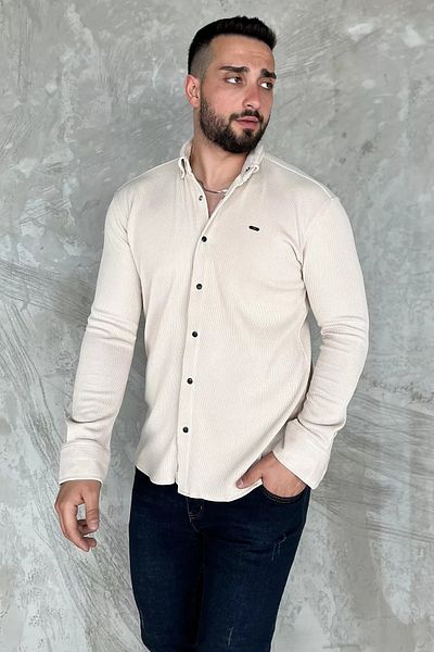 MİSHAR İTALİA Ανδρικό μακρυμάνικο πουκάμισο Lycra Stone