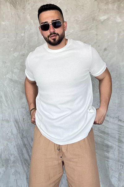 MİSHAR İTALİA Ανδρικό T-Shirt Cream Crew Neck με αυτοσχεδιασμό