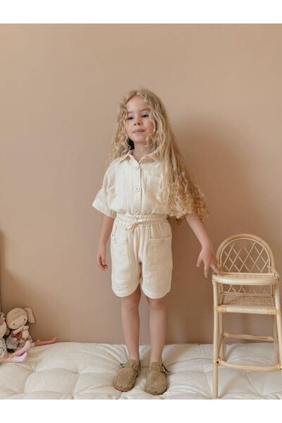 Butik Girl's Cotton Muslin Shorts 2-Piece Set