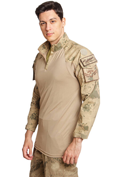 İZMİR ASKERİ MALZEME تيشيرت قتالي تكتيكي بأكمام طويلة مموه اللون من الليكرا