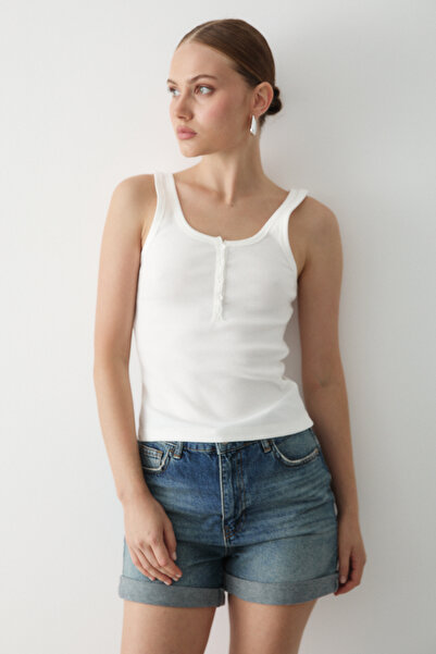 Laluvia Light Ecru Front Buttoned Undershirt - 251001