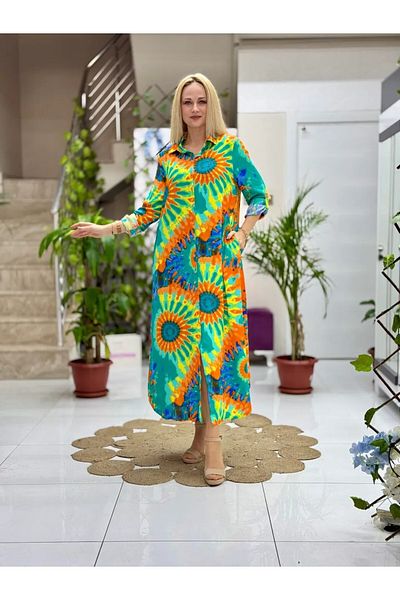 Punta Otantik Sln31102 Cotton Viscose Buttoned Long Selin Dress