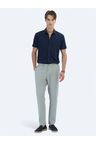 Kip Nile Green Woven Casual Cotton Blend Trousers