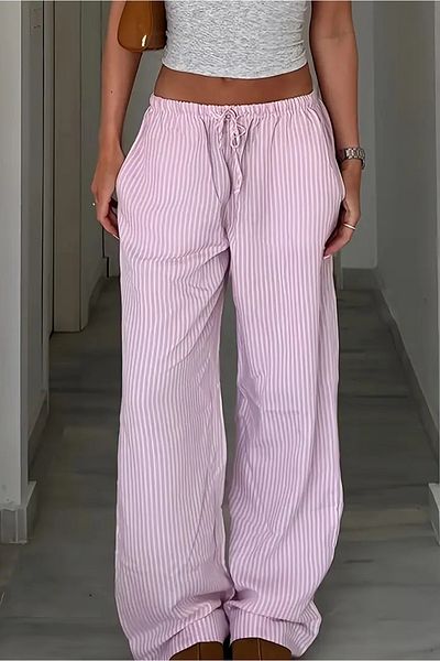 Sun Victoria Women's Elastic Waist Pink Linen Trousers