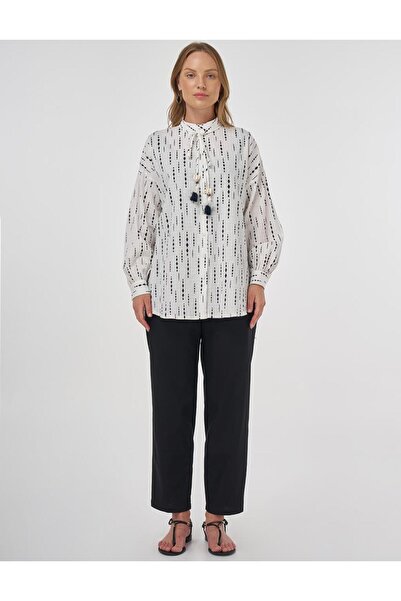 Kayra Püskül Detaylı Pamuklu Tunik Koyu Lacivert