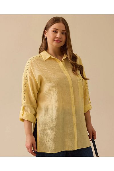 Gala-Xi Plus Size Stone Detailed Textured Shirt