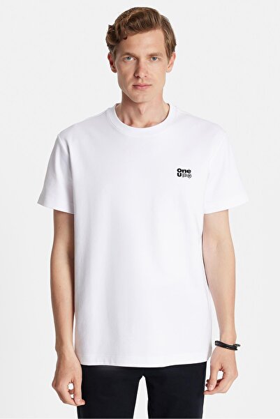 Tudors Ανδρικό μπλουζάκι με λαιμόκοψη με λεπτομέρεια από βαμβακερή εκτύπωση και κέντημα μπροστά και πίσω