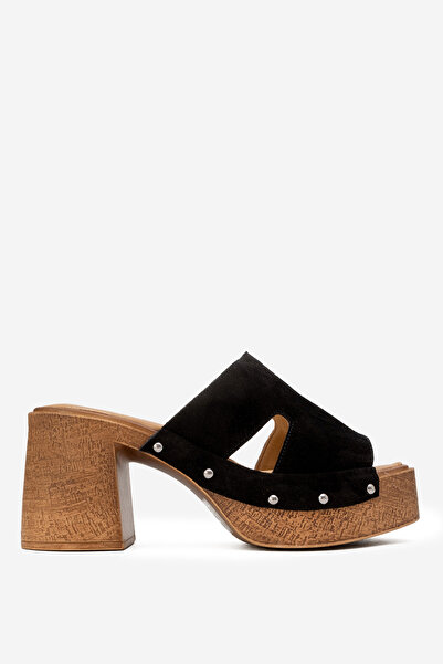 Dericlub DERIKLUB Γυναικείες Παντόφλες Τσόκαρα με Τακούνι Πλατφόρμας από Γνήσιο Δέρμα