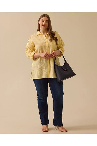 Gala-Xi Plus Size Stone Detailed Textured Shirt
