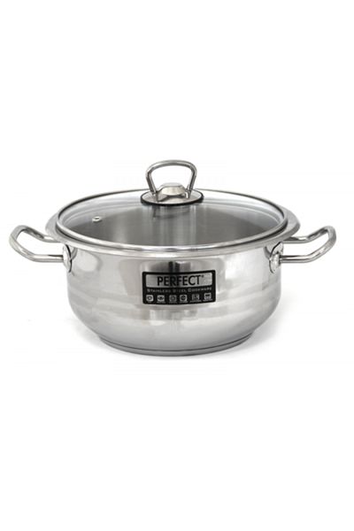 Hascevher Hascevher Perfect Gastro stainless steel pot with glass lid 24x14cm 6 liters induction 24x14cm