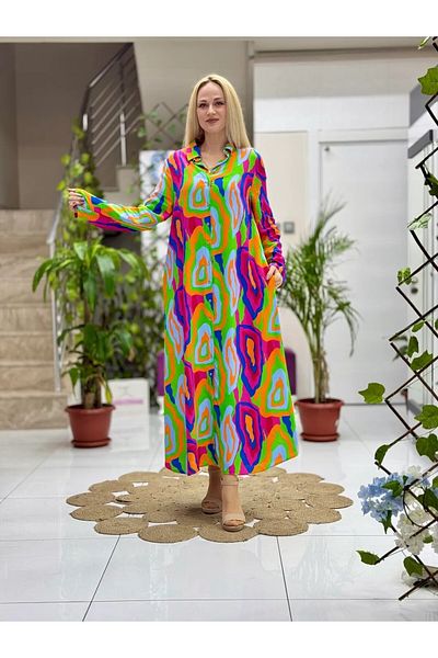 Punta Otantik Sln31118 Cotton Viscose Buttoned Long Selin Dress