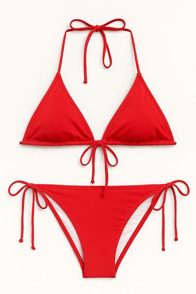 blissveil Red Solid Color Triangle Bikini Set 2 Pieces