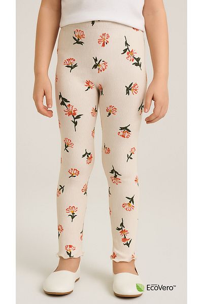 Kyex Pure Dots Girl's Summer Floral Patterned Ecru Leggings