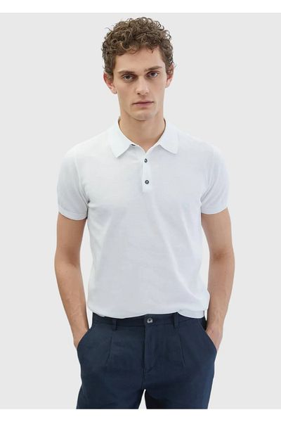 Ramsey White Polo Neck 100% Cotton Knitwear Sweater
